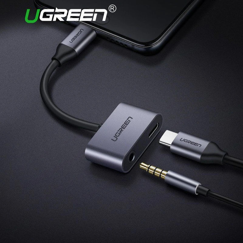 UGREEN Adapteris USB-C kištukas - USB-C ir 3.5mm lizdai pilkas