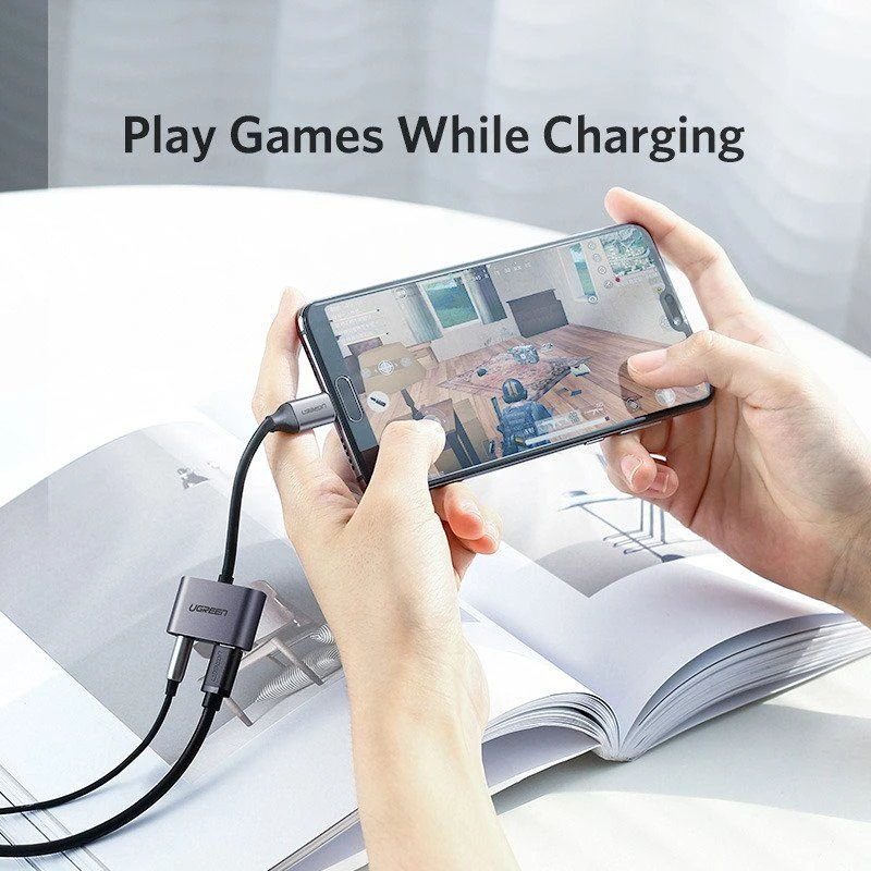 UGREEN Adapteris USB-C kištukas - USB-C ir 3.5mm lizdai pilkas