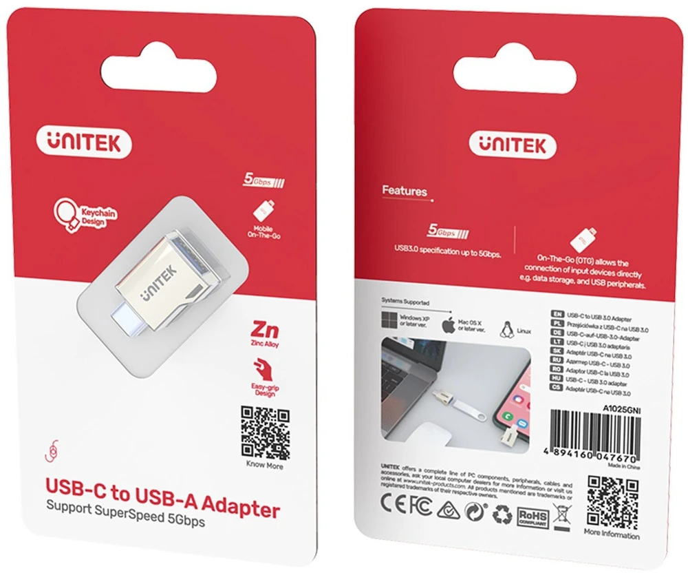 UNITEK A1025GNI ADAPTERIS USB-A – USB-C 3.1 Gen1 F/M