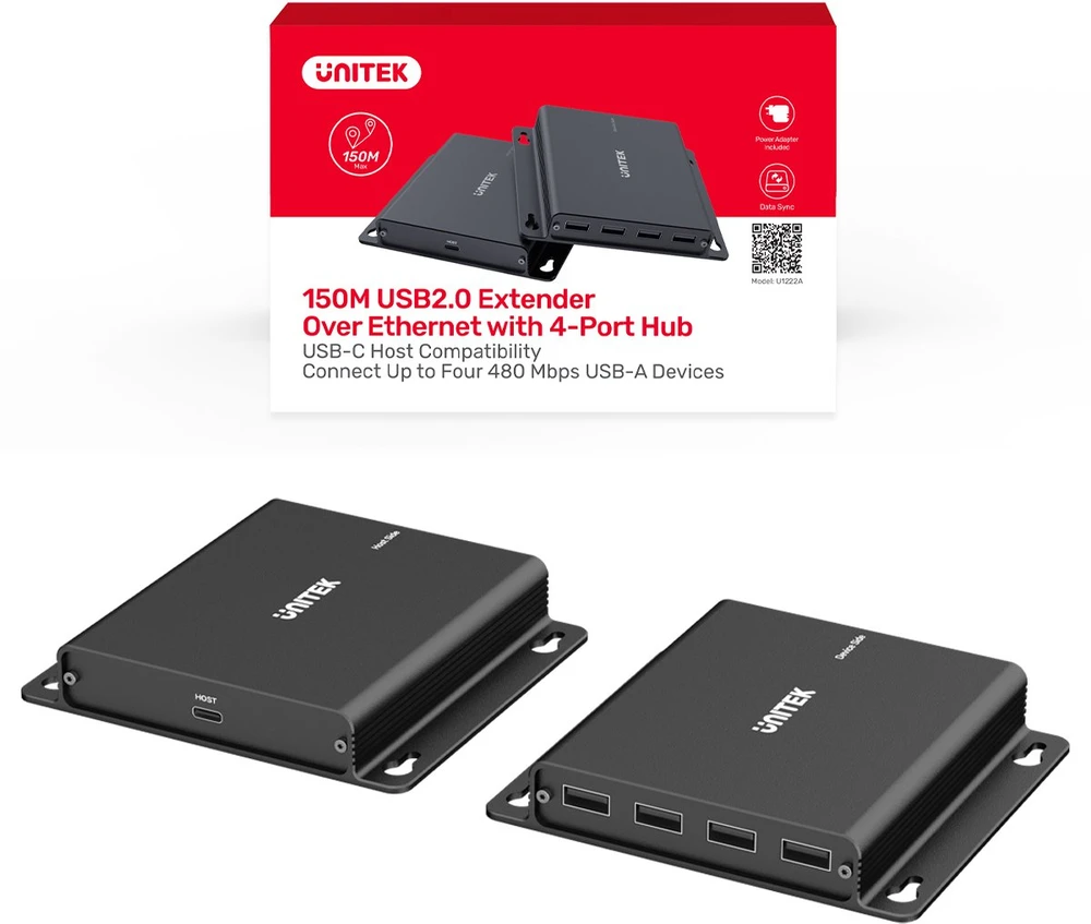 Unitek USB-C į 4× USB-A prailginimo kabelis per Ethernet, atstumas iki 150 m 480 Mbps