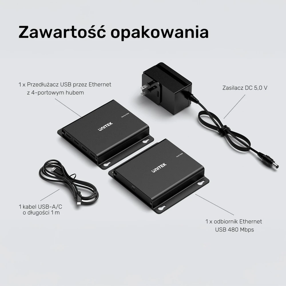 Unitek USB-C į 4× USB-A prailginimo kabelis per Ethernet, atstumas iki 150 m 480 Mbps