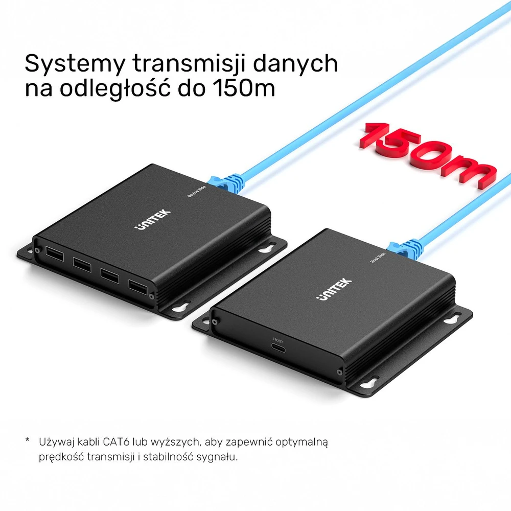 Unitek USB-C į 4× USB-A prailginimo kabelis per Ethernet, atstumas iki 150 m 480 Mbps