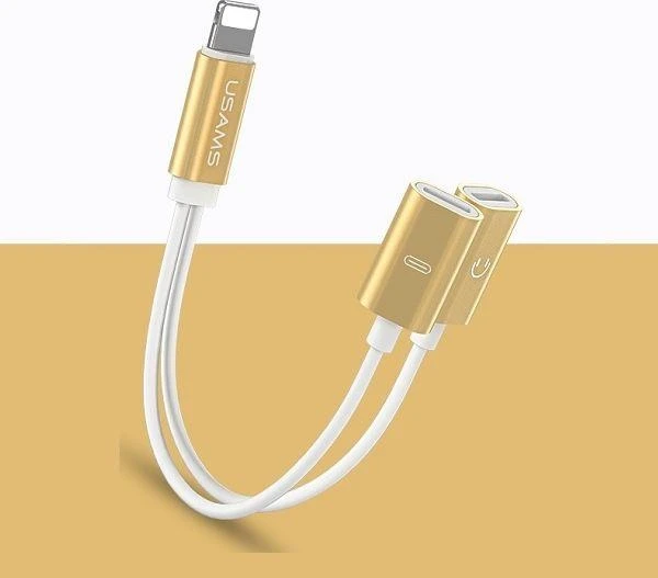 Usams Lightning adapteris su dviem išvestimis, auksinis