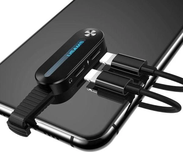 USAMS AU10 2in1 Lightning adapteris su LED indikacija