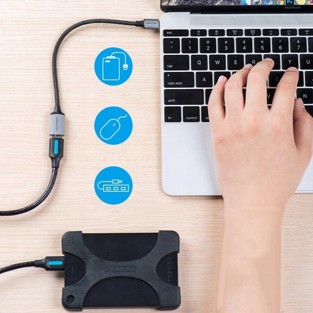 Vention USB 3.0 kištukinis USB lizdas OTG kabelis 0.15 m ventiliacija CCXHB (pilkas)