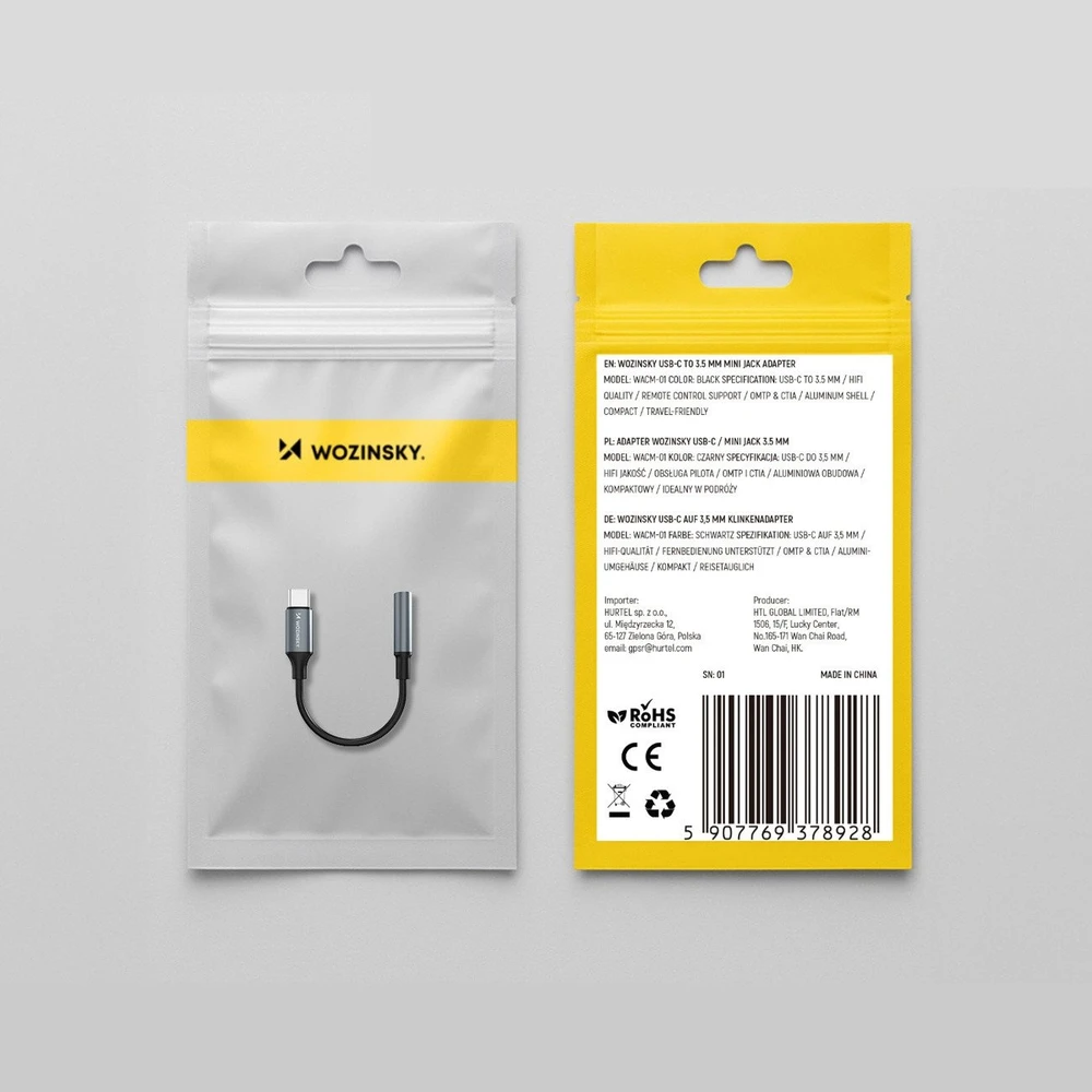 Wozinsky WACM-01 USB-C Adapteris - 3.5mm Mini Jack - Juodas