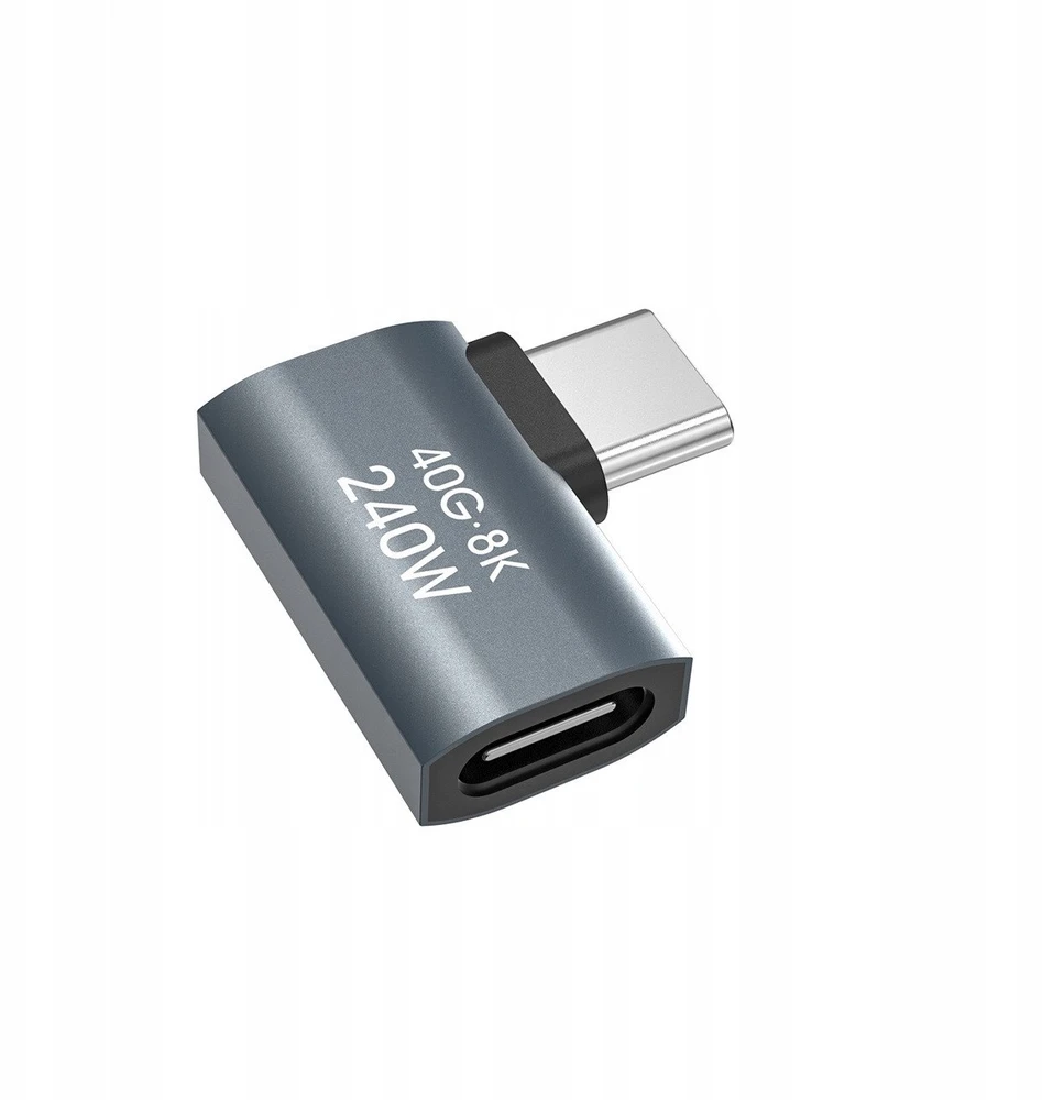Wozinsky WPKB-01 USB-C – USB-C 40Gb/s 240W 8K OTG šoninis kampinis adapteris – pilkas