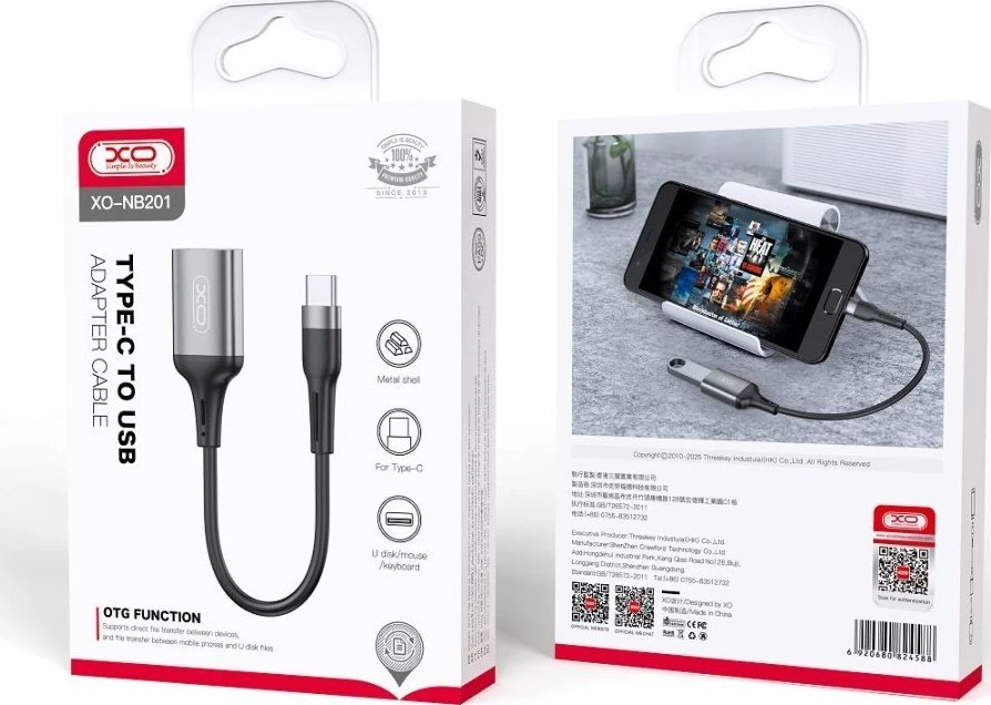 XO NB201 OTG adapterio pakuotė iš abiejų pusių