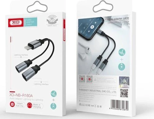 Adapteris USB XO NBR160A Lightning - Lightning x2 Sidabrinė