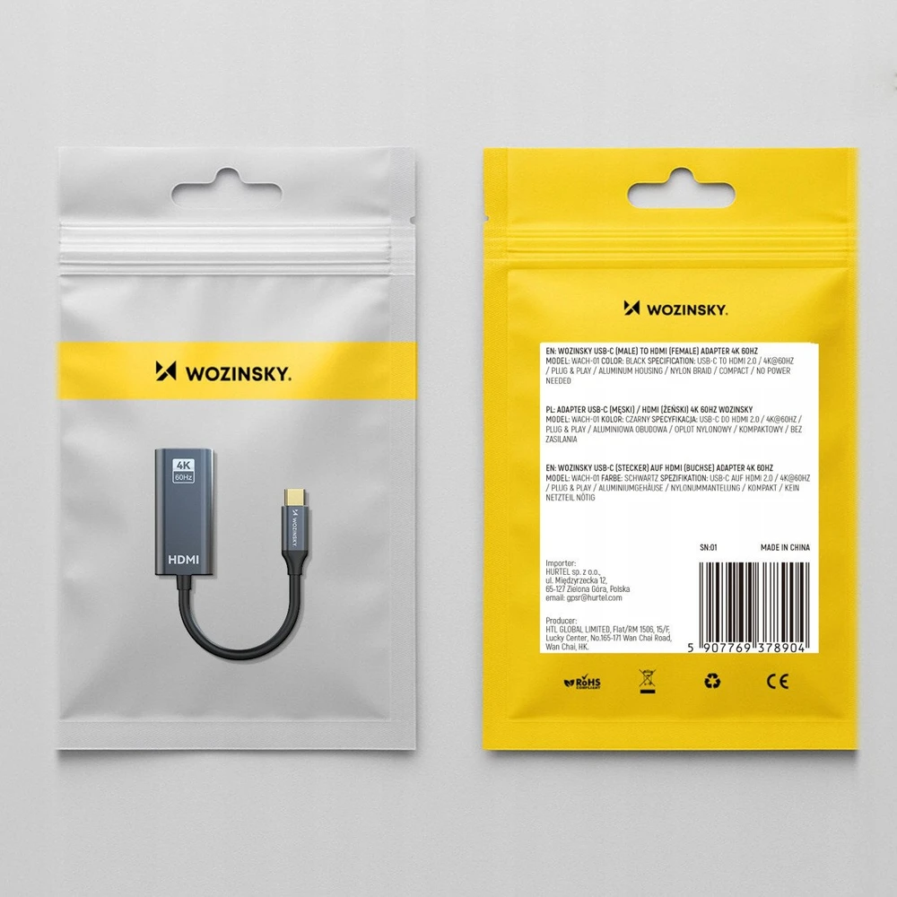 Wozinsky WACH-01 USB-C - HDMI 4K 60Hz Adapteris - Juodas