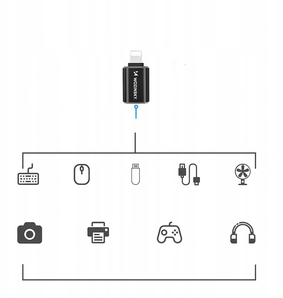 Wozinsky WALA-01 „Lightning“ į USB-A OTG adapteris – juodas