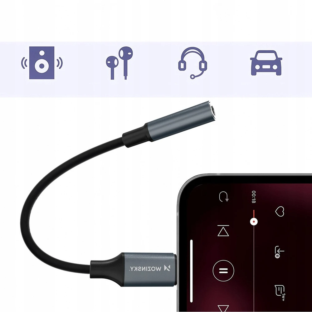 Wozinsky WALJ-01 Lightning adapter - 3.5mm mini jack - juodas