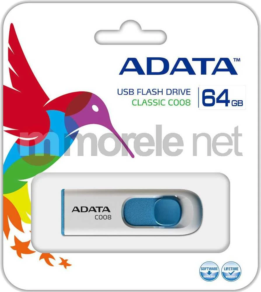 Ištraukiamas atmintukas Adata C008 64GB Baltas/Mėlynas