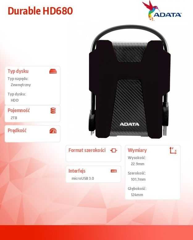 Išorinis kietasis diskas ADATA HD680 2TB USB3.2, Juodas