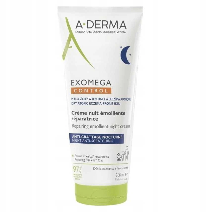 A-Derma Exomega Control minkštinamasis naktinis kremas veidui, 200 ml