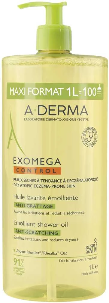Aderma A-Derma, Exomega Control, Kvapusis, Minkštinamasis, Dušo aliejus, Kūnui, Sausai Odai, 1000 ml Unisex