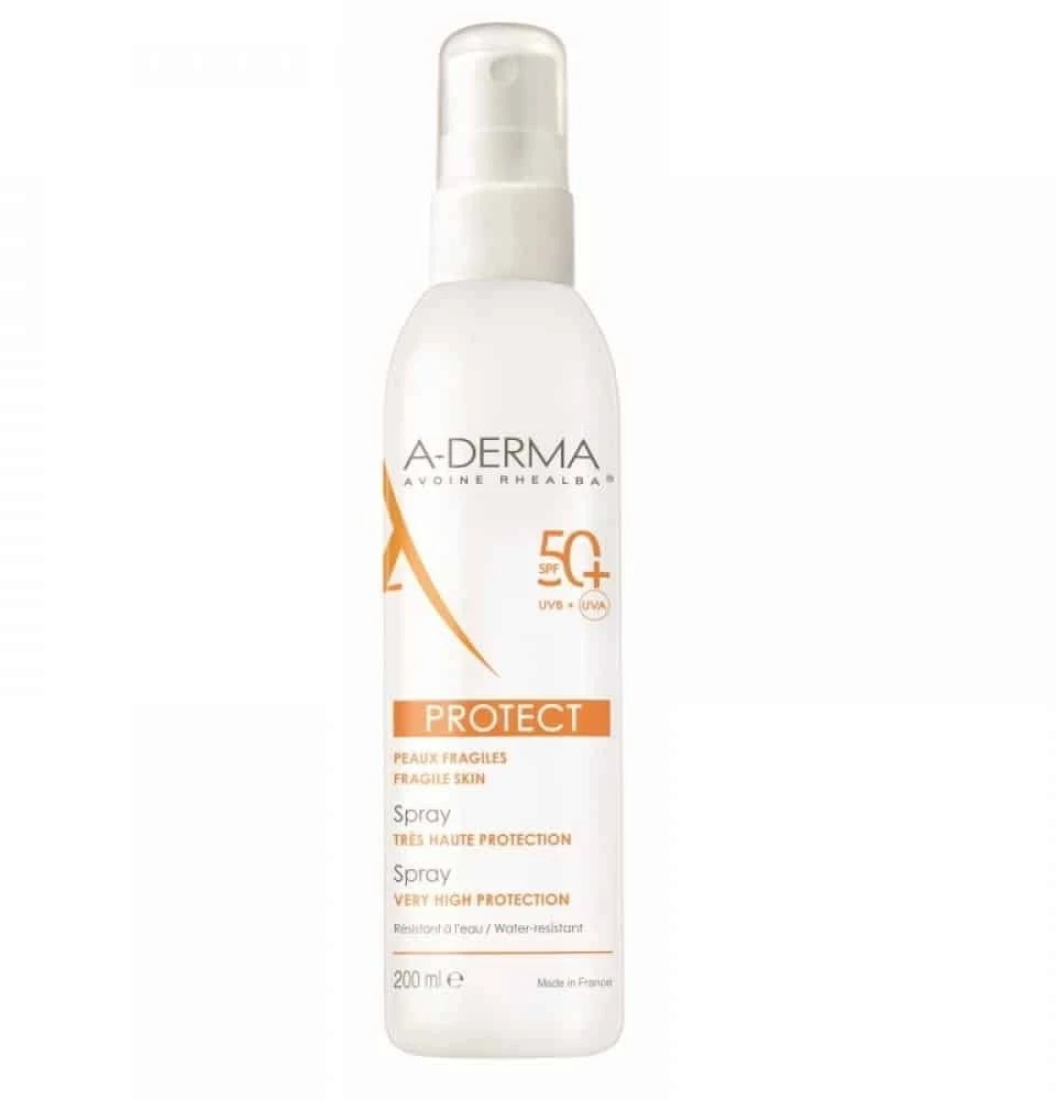 A Derma "Aderma Protect Purškiklis" labai aukštos apsaugos nuo saulės purškalas SPF 50+ 200ml