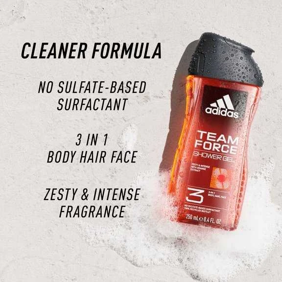 Adidas Team Force Dušo želė 3-In-1 Dušo želė vyrams, 400 ml