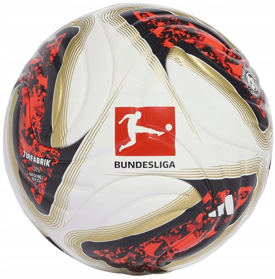 Futbolo kamuolys adidas Bundesliga 26/27 Torfabrik Mini baltas-oranžinis-auksinis KG6039