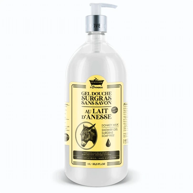 Les Petites Bains de Provence Donkey Milk Dušo želė For Body Face & Hair For Sensitive Skin, 1000 ml