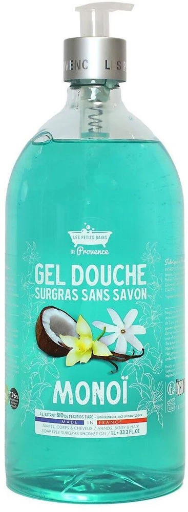Les Petites Bains de Provence Monoi Dušo želė For Body Face & Hair For Sensitive Skin, 1000 ml