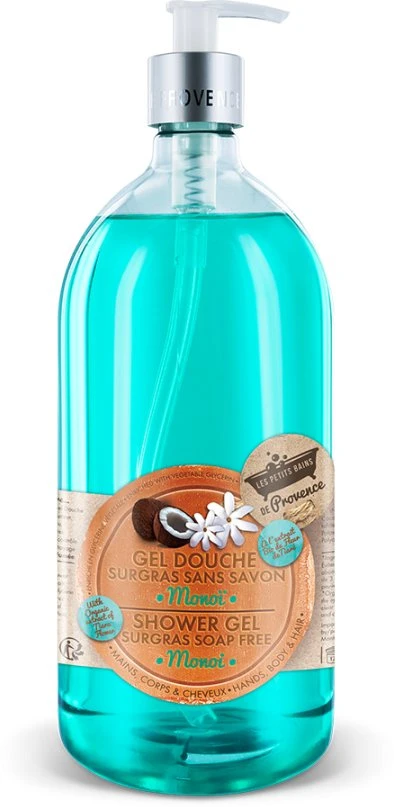 Les Petites Bains de Provence Monoi Dušo želė For Body Face & Hair For Sensitive Skin, 1000 ml