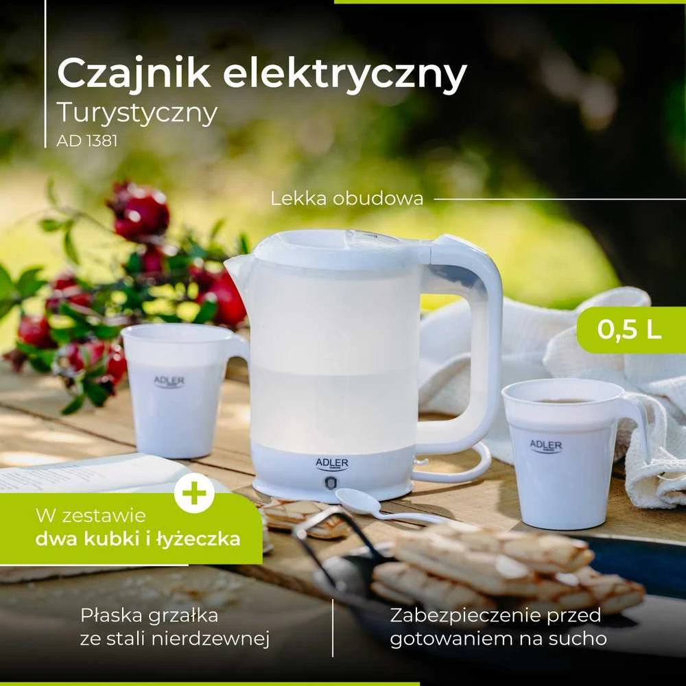 Adler AD 1381 Kelioninis elektrinis virdulys, 0,5 l
