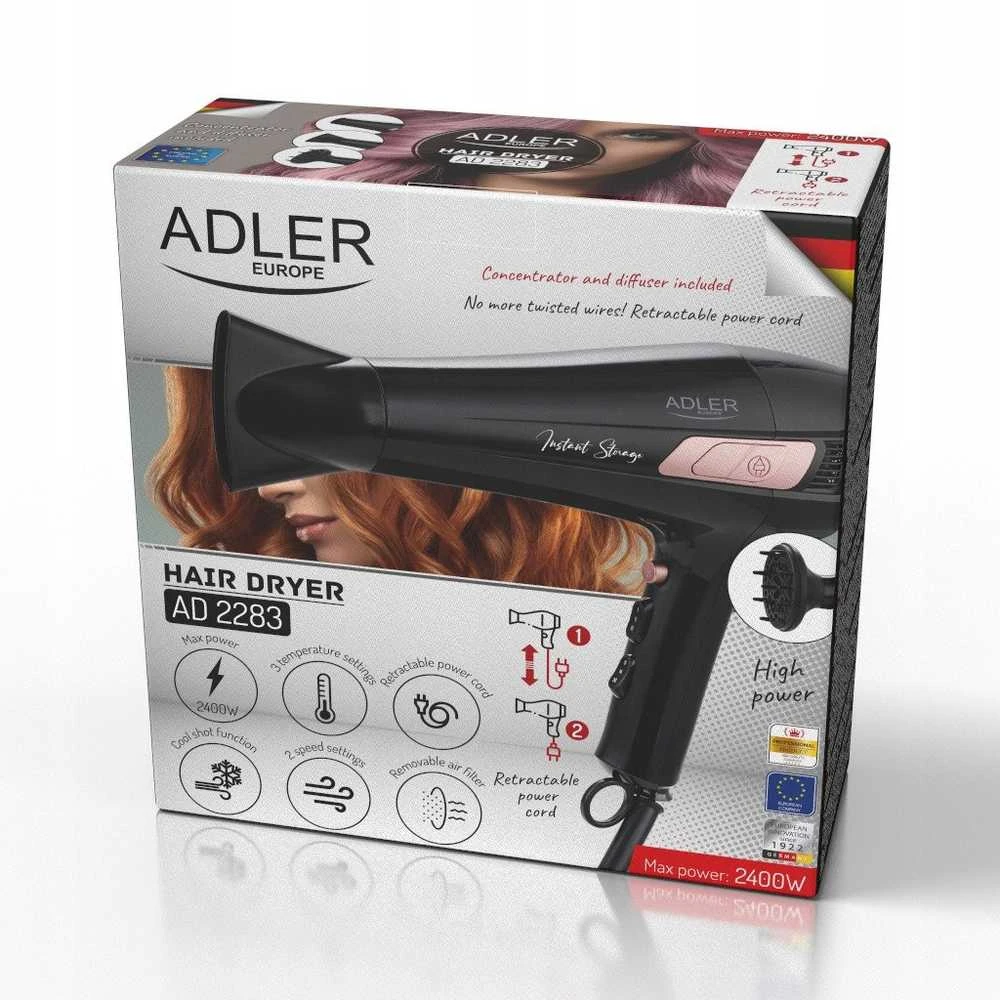 Adler AD 2283 plaukų džiovintuvas su 2400W galia ir difuzoriumi