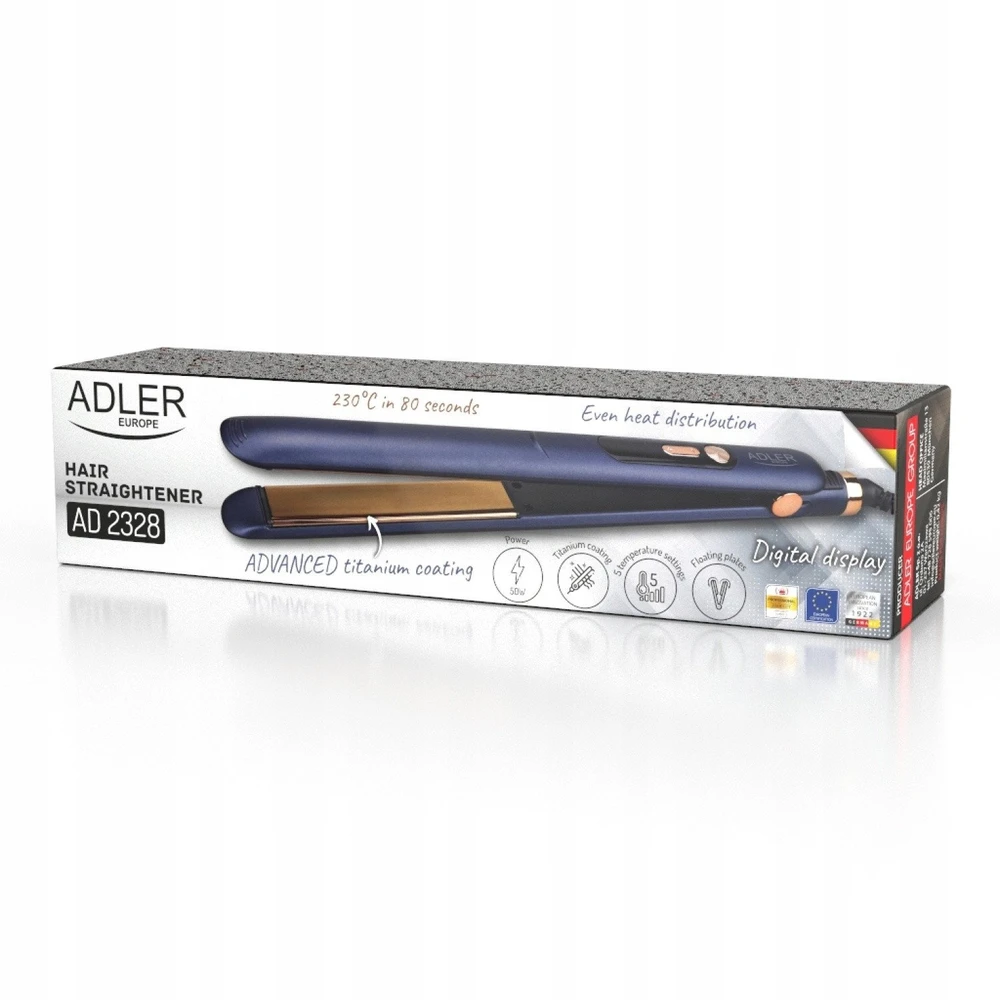 Adler AD 2328 Plaukų tiesinimo žnyplės | płytki tytanowe | regulacja temperatury 150-230°c