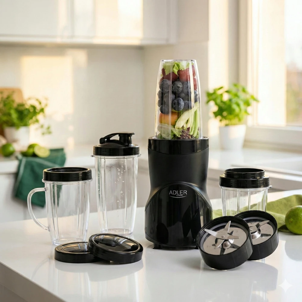 Smoothie maišytuvas kokteiliams 1200W 4 buteliai vandens buteliai be BPA 10in1 Adler AD 4084b