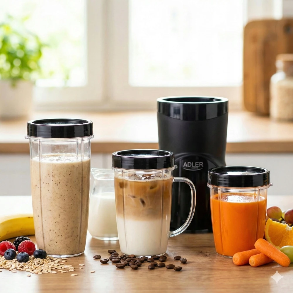 Smoothie maišytuvas kokteiliams 1200W 4 buteliai vandens buteliai be BPA 10in1 Adler AD 4084b
