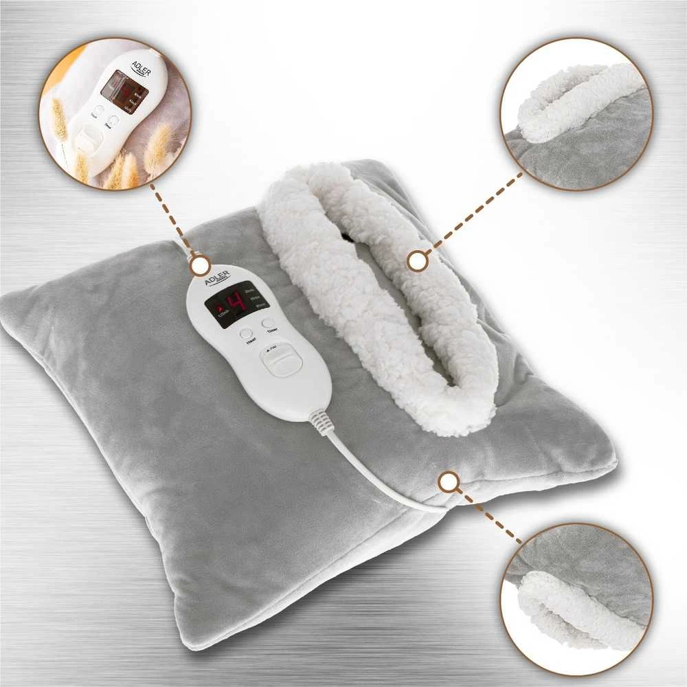 Adler | Blanket Elektrinė šildyklė | AD 7412 | Number of heating levels 8 | Number of persons 1 | Washable | Soft fleece | 80 W | Pilkas