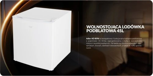Adler Šaldytuvas | AD 8096 | Energijos vartojimo efektyvumo klasė E | Laisvai pastatomas | Sandėliukas | Aukštis 51 cm | Šaldytuvo grynoji talpa 45 l | 39 dB | Balta
