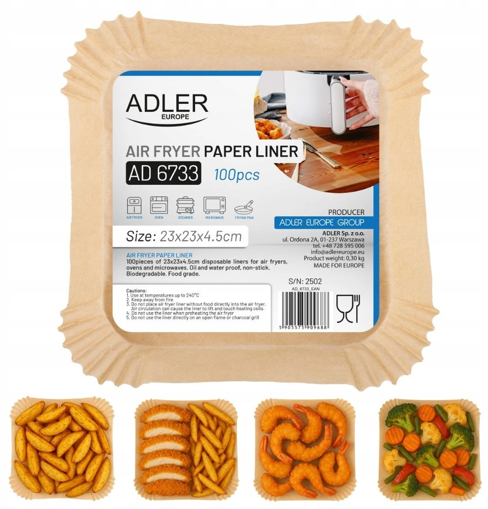 Adler popieriniai įdėklai oro gruzdintuvei | AD 6733 | 100 vnt.