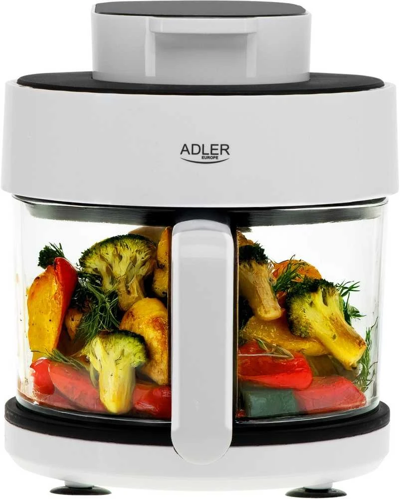Gruzdintuvė Adler Air Fryer Orkaitė su stikliniu dubeniu | AD 6316 | Galia 1200 W | Talpa 3 L | Konvekcija | Baltas/Juodas