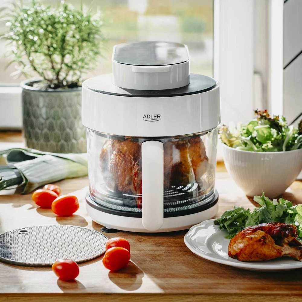 Gruzdintuvė Adler Air Fryer Orkaitė su stikliniu dubeniu | AD 6316 | Galia 1200 W | Talpa 3 L | Konvekcija | Baltas/Juodas