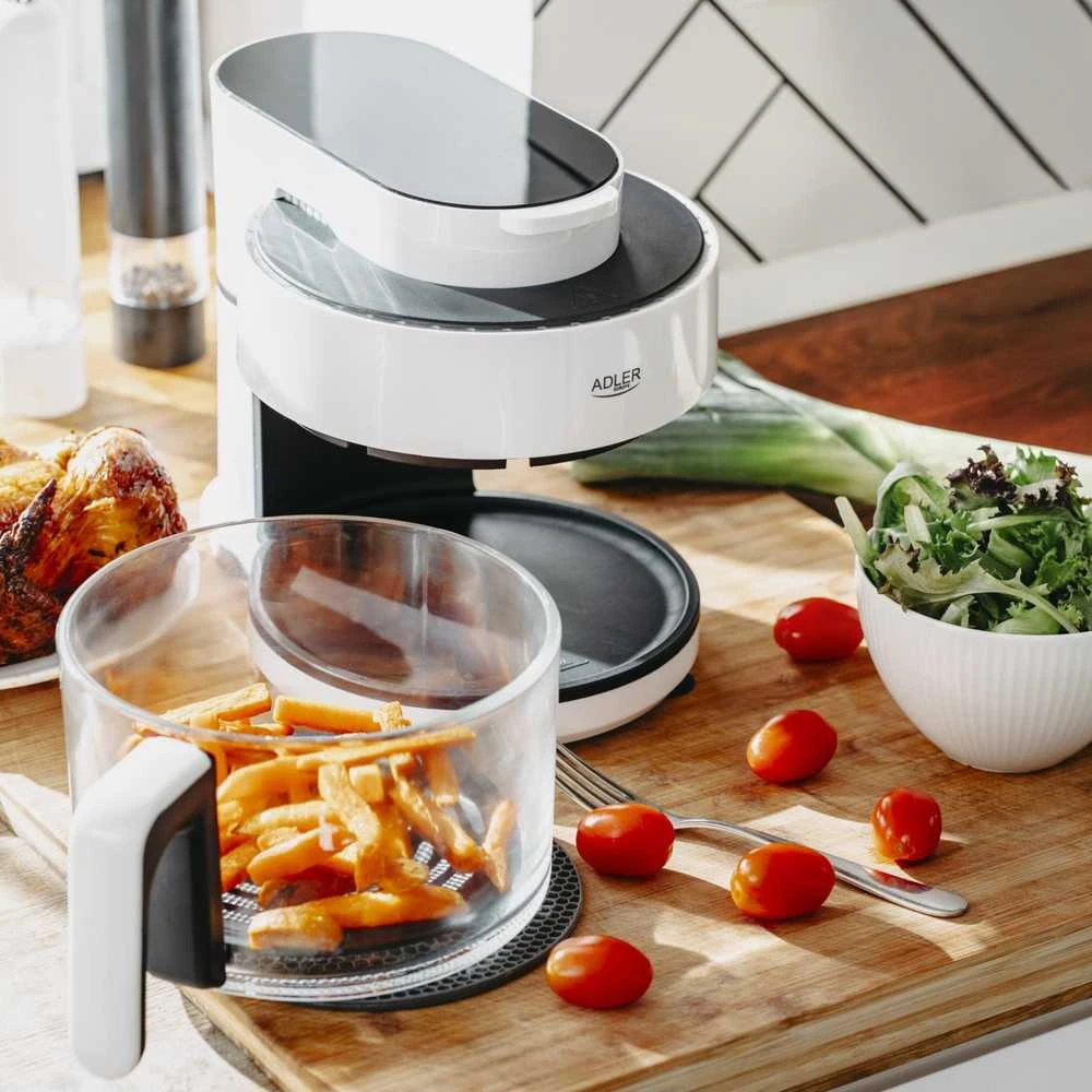 Gruzdintuvė Adler Air Fryer Orkaitė su stikliniu dubeniu | AD 6316 | Galia 1200 W | Talpa 3 L | Konvekcija | Baltas/Juodas