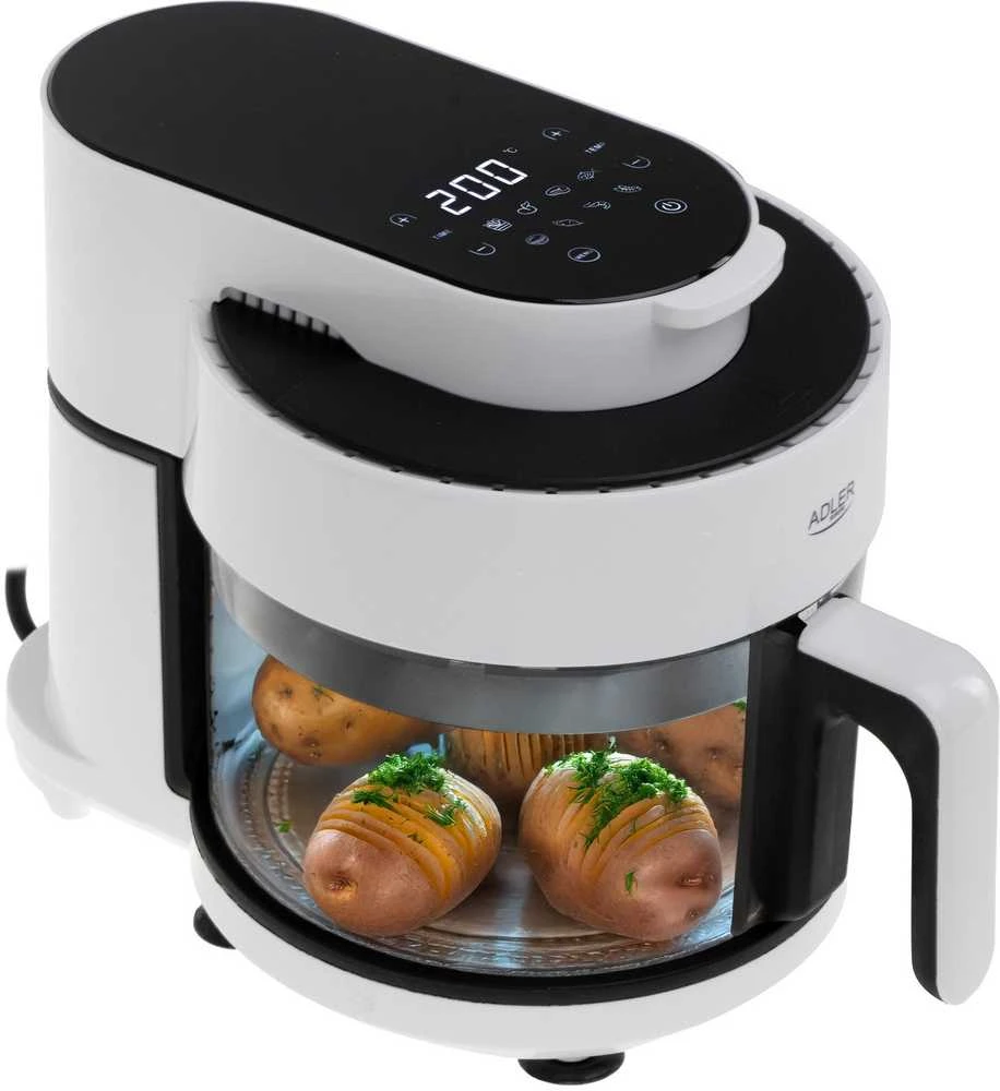 Gruzdintuvė Adler Air Fryer Orkaitė su stikliniu dubeniu | AD 6316 | Galia 1200 W | Talpa 3 L | Konvekcija | Baltas/Juodas