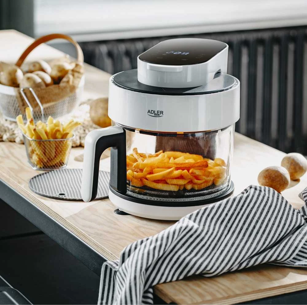 Gruzdintuvė Adler Air Fryer Orkaitė su stikliniu dubeniu | AD 6316 | Galia 1200 W | Talpa 3 L | Konvekcija | Baltas/Juodas