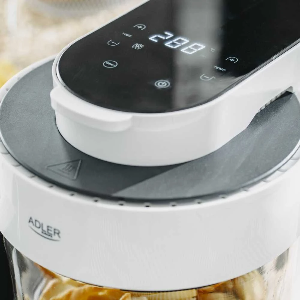 Gruzdintuvė Adler Air Fryer Orkaitė su stikliniu dubeniu | AD 6316 | Galia 1200 W | Talpa 3 L | Konvekcija | Baltas/Juodas