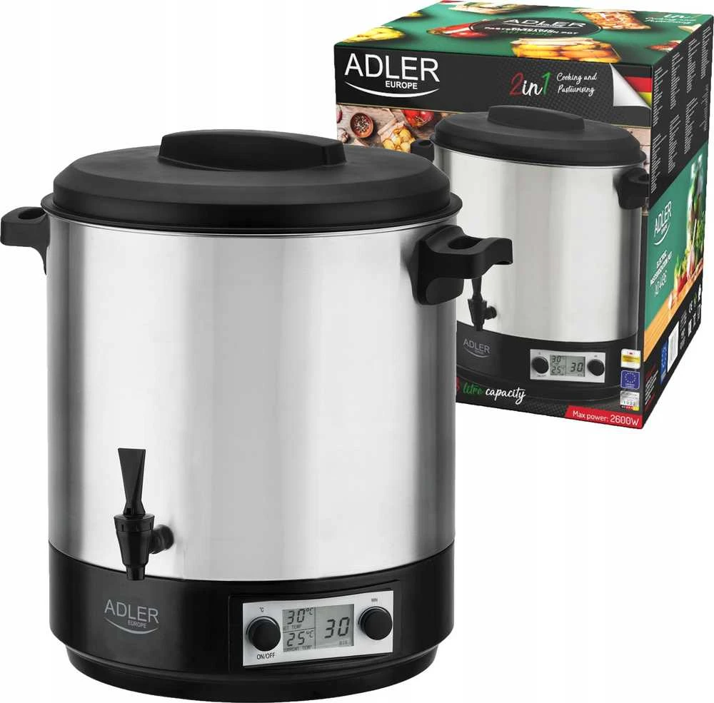 Adler | Electric pot/Cooker | AD 4496 | 2600 W | 28 L | Nerūdijantis plienas/Juodas