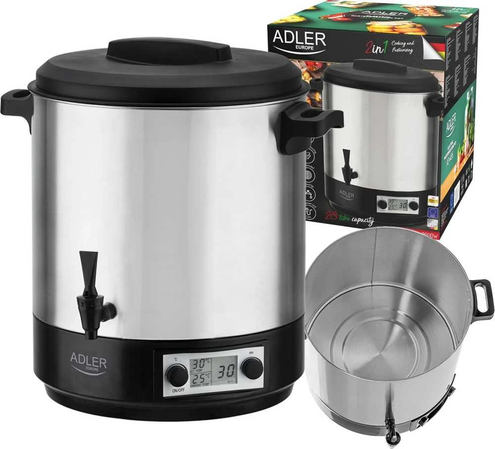 Adler | Electric pot/Cooker | AD 4496 | 2600 W | 28 L | Nerūdijantis plienas/Juodas