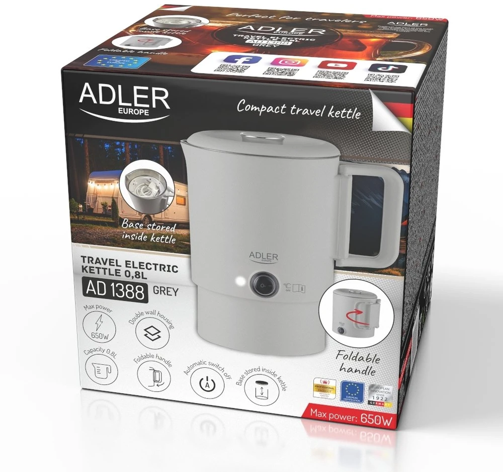 Turist. el. virdulys 0.8 L ADLER AD-1388 pilkas
