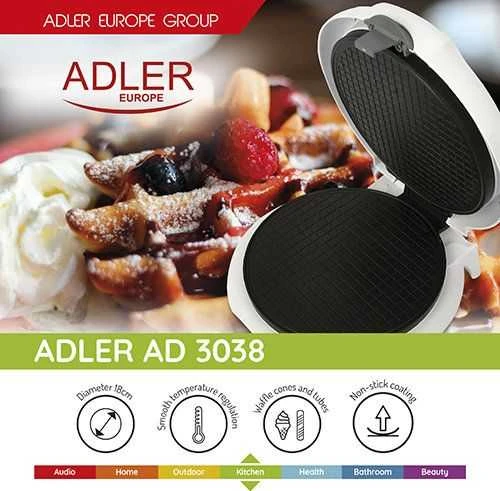 Adler Vaflinė AD 3038 Balta, 1500 W