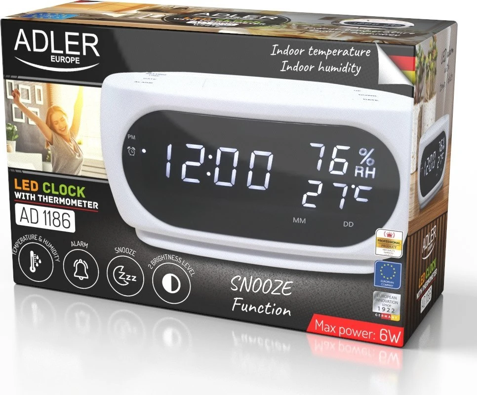 Adler AD 1186W Žadintuvas su drėgmės ir temperatūros matavimo funkcija
