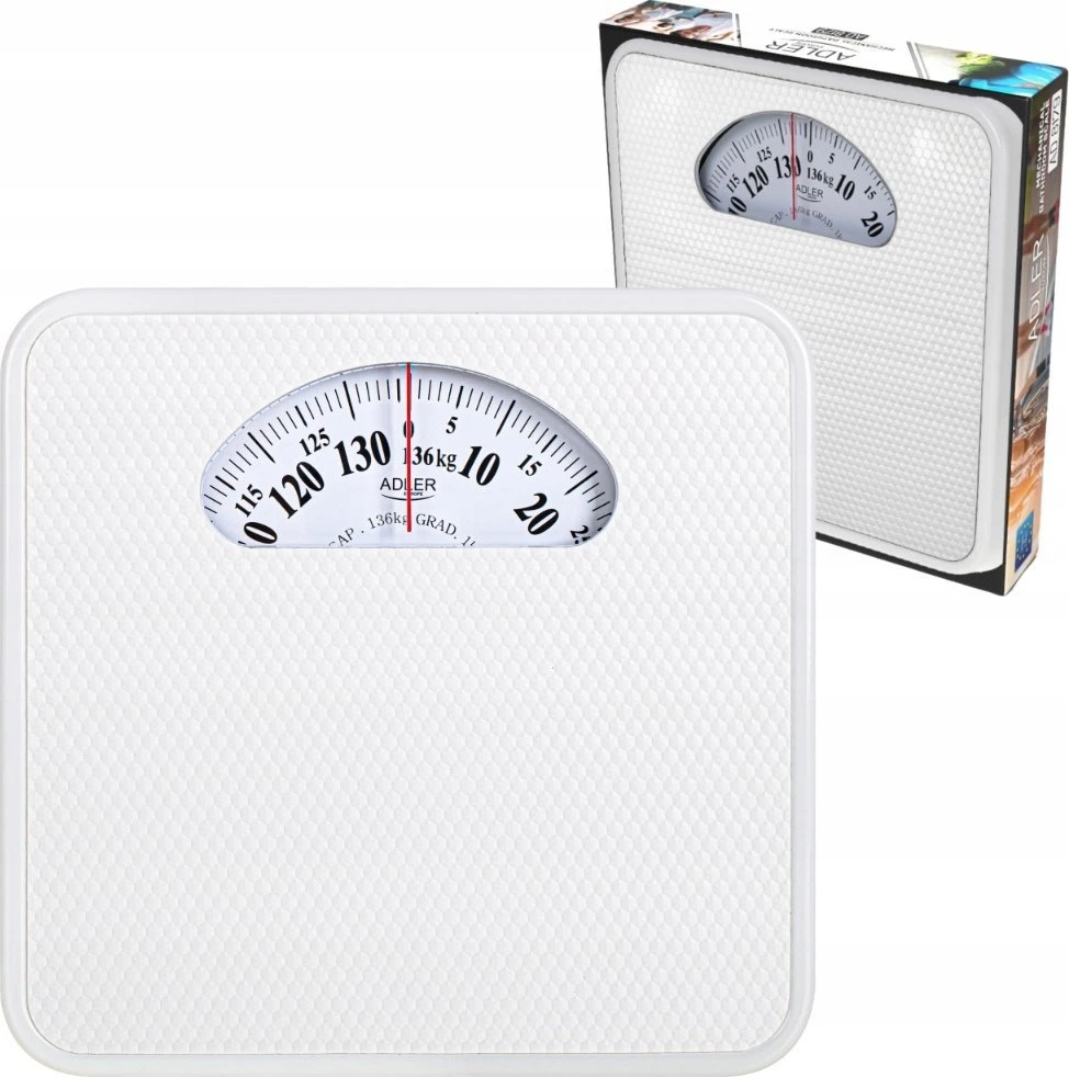 Virtuvinės svarstyklės Adler | Mechaninės vonios svarstyklės | AD 8179w | Didžiausias svoris (keliamoji galia) 136 kg | Tikslumas 1000 g | Baltas