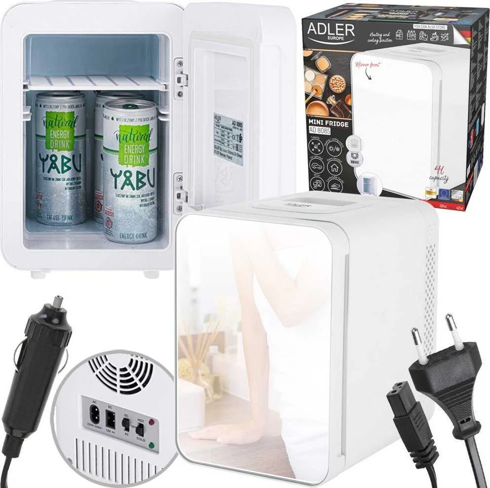 Adler | Mini šaldytuvas with mirror | AD 8085 | Free standing | Larder | Height 27 cm | Šaldytuvas net capacity 4 L | Baltas