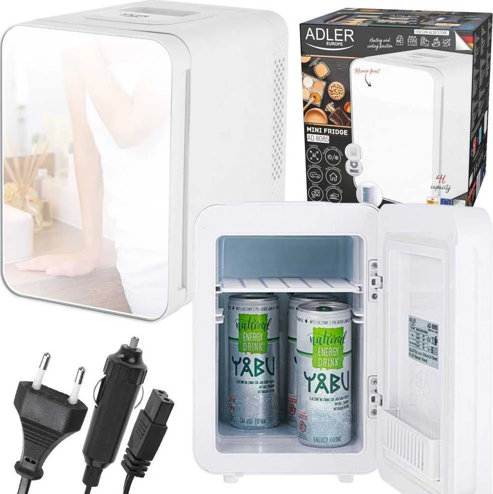 Adler | Mini šaldytuvas with mirror | AD 8085 | Free standing | Larder | Height 27 cm | Šaldytuvas net capacity 4 L | Baltas