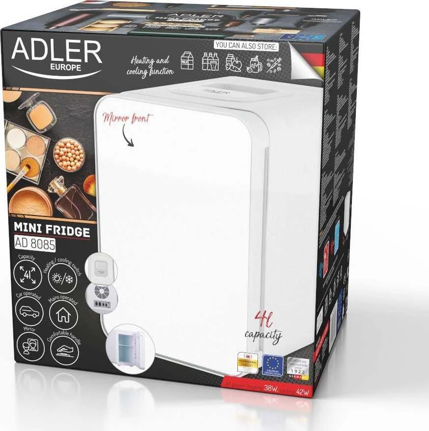 Adler | Mini šaldytuvas with mirror | AD 8085 | Free standing | Larder | Height 27 cm | Šaldytuvas net capacity 4 L | Baltas
