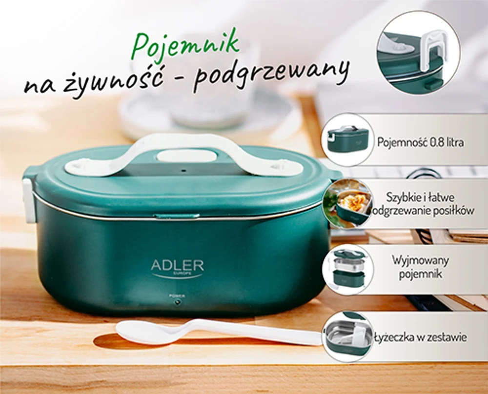 Adler | Heated Food Container | AD 4505g | Capacity 0.8 L | Material Nerūdijantis plienas/Plastic | Žalias